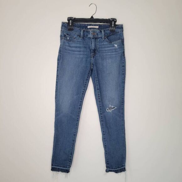 Levi's 711 Skinny Jeans 28 Medium Wash Blue Raw Hem - Picture 1 of 8